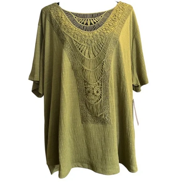 Thomas & Olivia Olive Green Boho Crochet Lace Tunic Top 3X NWT - Picture 1 of 4